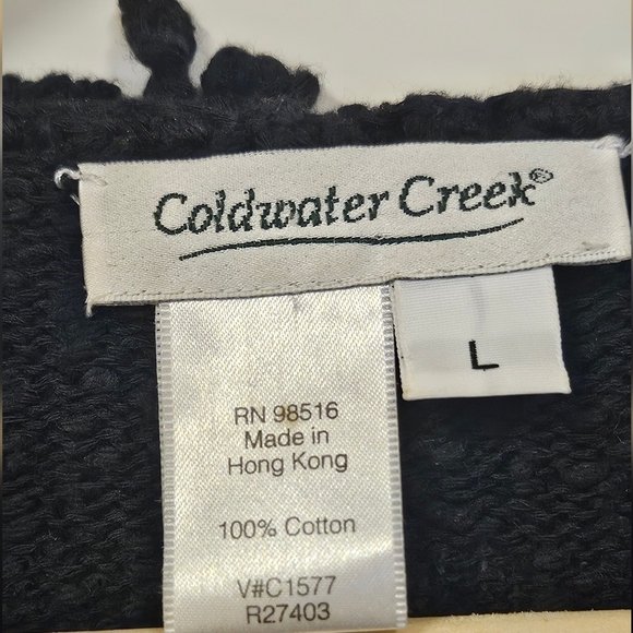 Cold water creek women cotton knit fringe  button front black cardigan size L - Picture 11 of 12